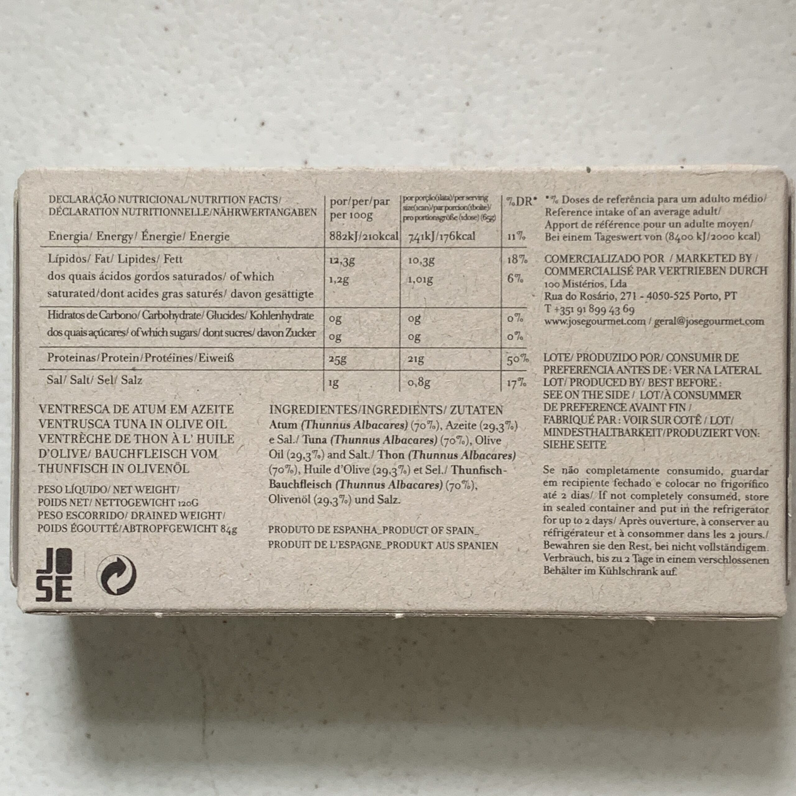 José Gourmet Ventresca of Yellowfin Tuna in Olive Oil Rainbow