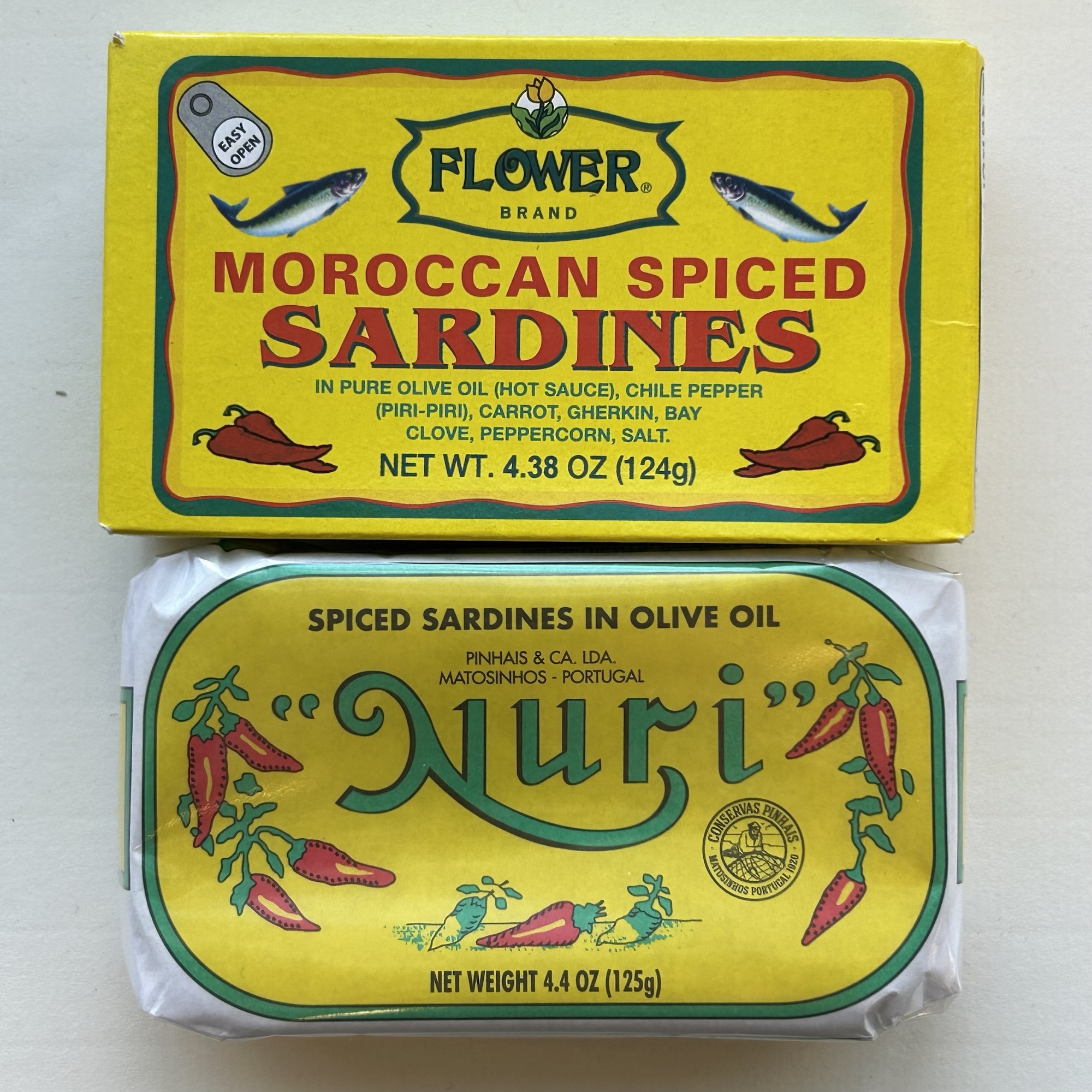 Side by Sides Portuguese Spiced Sardines and Moroccan Spiced Sardines
